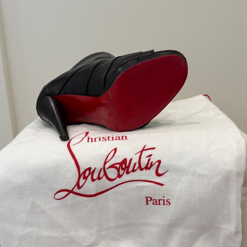 Christian Louboutin Black Leather Peep-Toe Wrap Booties - Picture 3 of 5